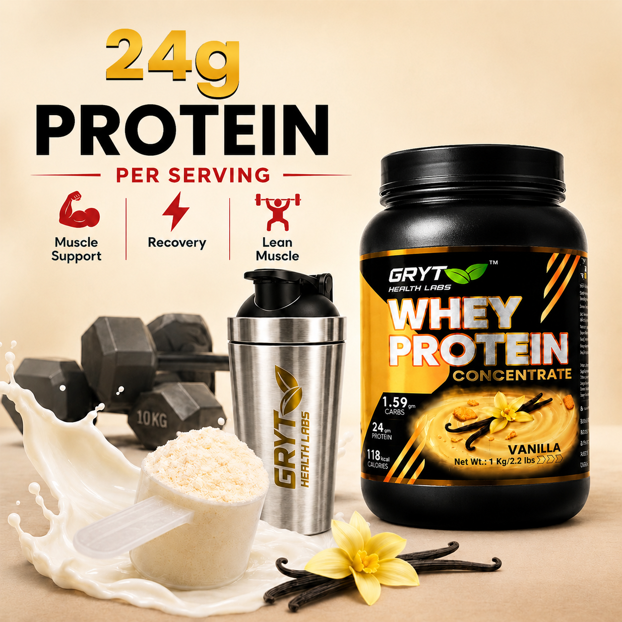 Vanilla Whey Protein Concentrate for Daily Fitness