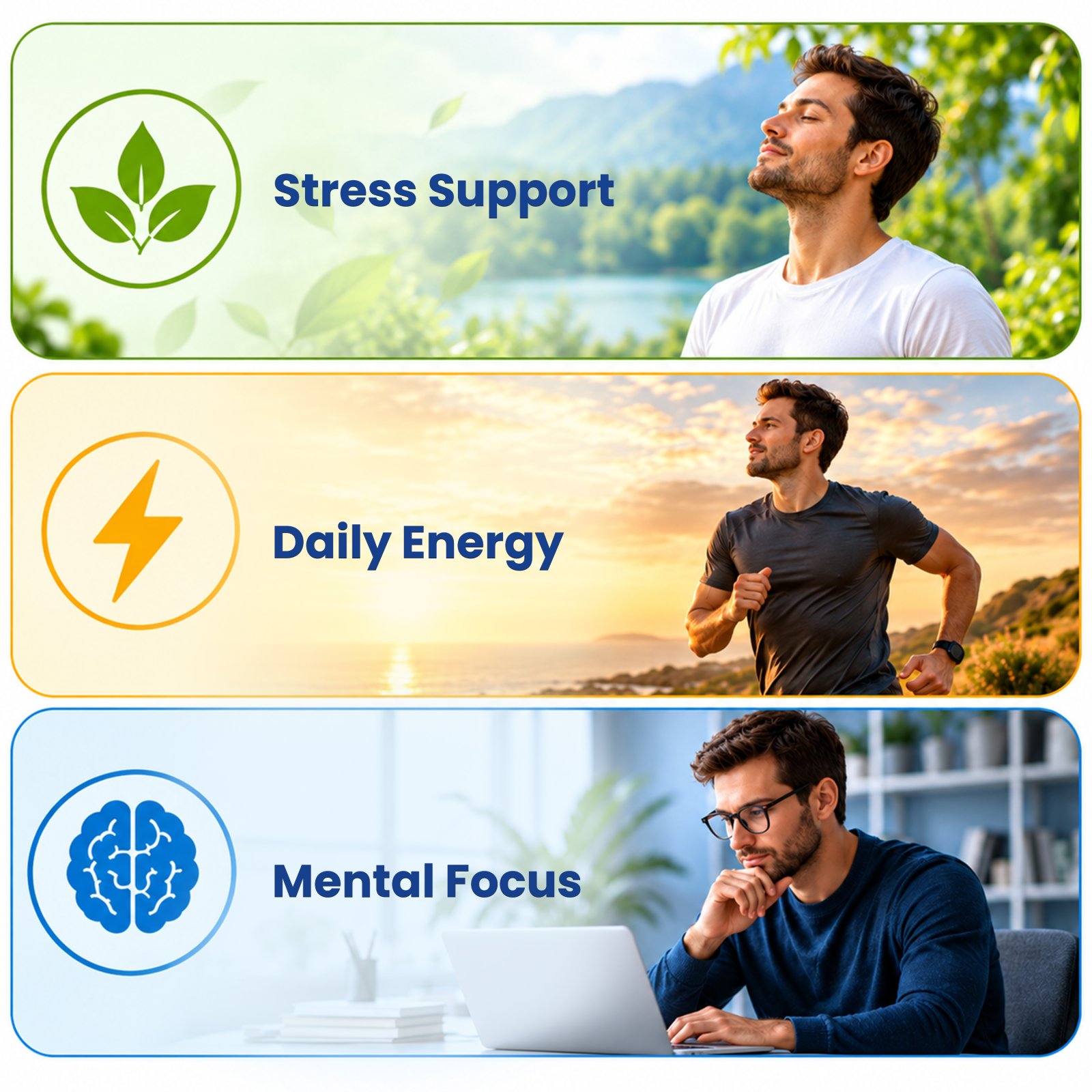 Stress support, daily energy and mental focus