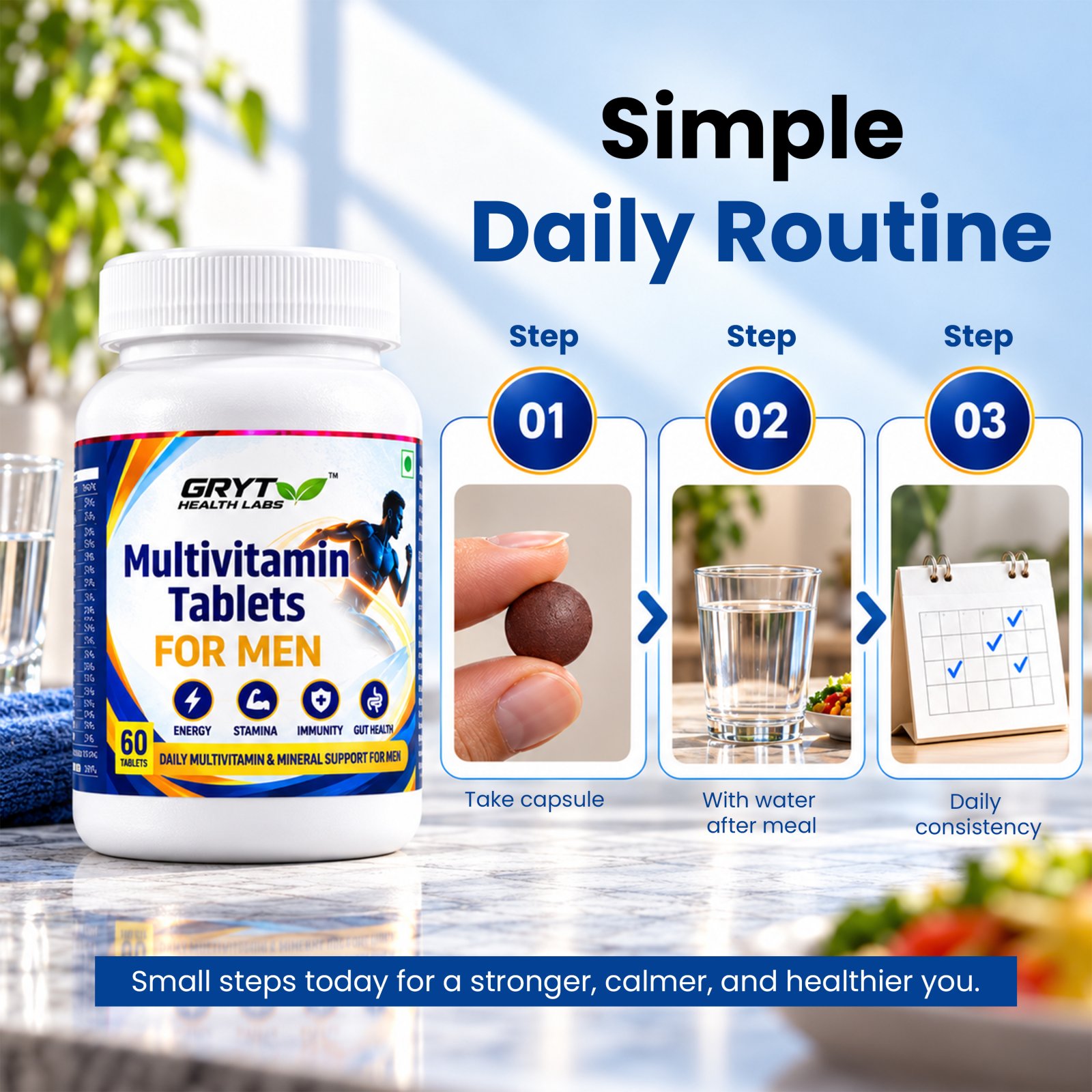 Simple daily routine: one tablet with water after a meal